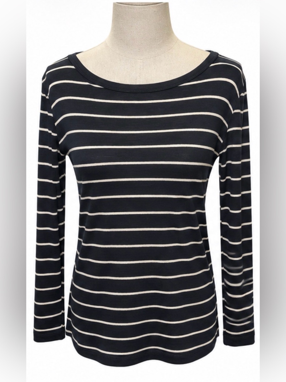 Vince Black Ivory Striped Long Sleeve Top Size M Scoop Neck